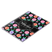 Carnet Rose rose / violet couleur Motif sur noir (Côté gauche)