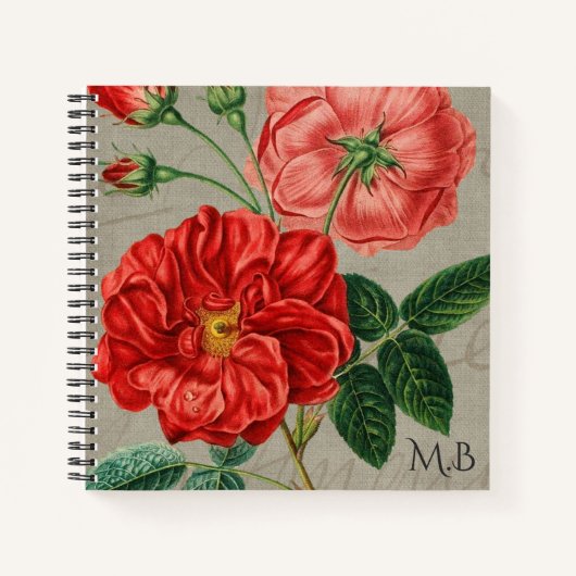 Carnet Rose rouge antique sur monogramme gris (Devant)