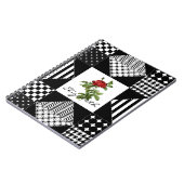 Carnet Rose rouge géométrique noire et blanche avec nom (Côté gauche)