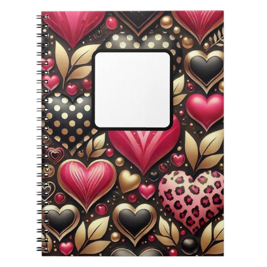 CARNET ROSE ROUGE OR NOIR VALENTINE AIVE COEURS (Devant)