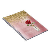 Carnet Rose rouge pailletée or (Côté Droit)