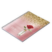 Carnet Rose rouge pailletée or (Côté gauche)