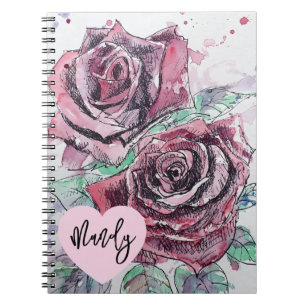 Carnet Rose Rouge Roses Aquarelle Fleur Nom de Femme