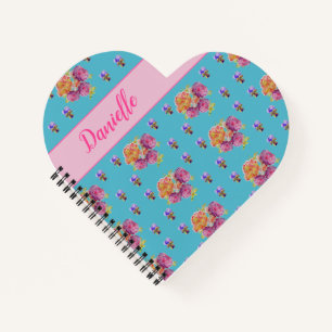 Carnet Rose rouge Shabby Chic Aqua Turquoise Floral Flowe