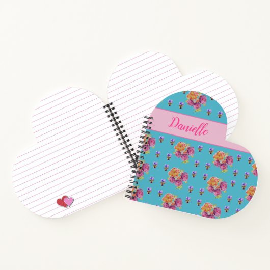 Carnet Rose rouge Shabby Chic Aqua Turquoise Floral Flowe (Intérieur)
