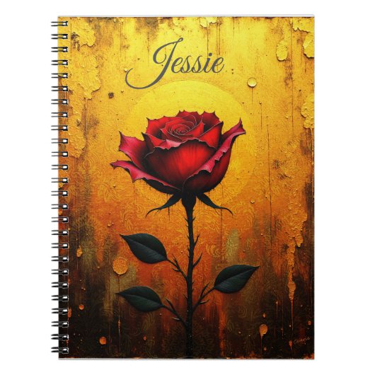 Carnet Rose rouge sur fond doré  (Devant)