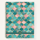Carnet Rose Turquoise Or Motif Élégant Personnalisé (Devant)
