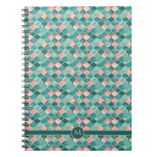Carnet Rose Turquoise Or Motif Élégant Personnalisé (Devant)