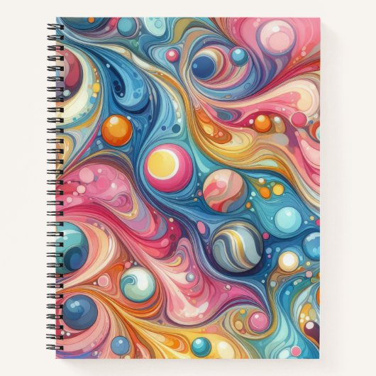 CARNET ROSE VERT JAUNE BLEU ABSTRAIT SWIRLS (Devant)