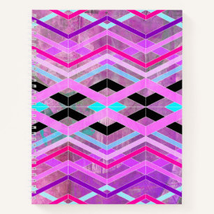 Carnet Rose violet et aqua géométrique croisillon rayures