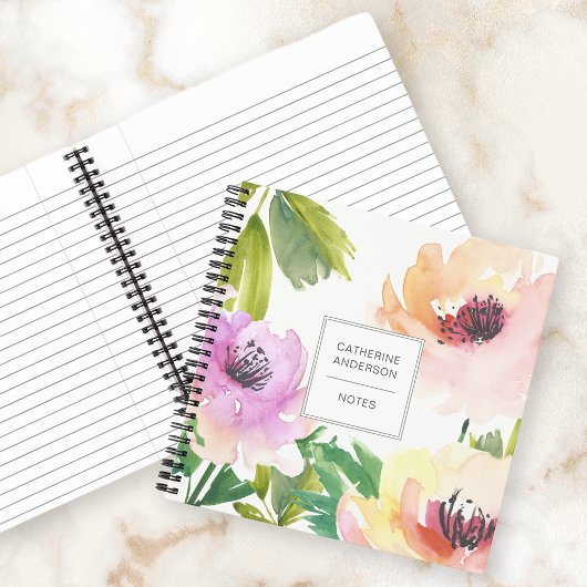 Carnet Roses Abstraits d'aquarelle avec votre nom