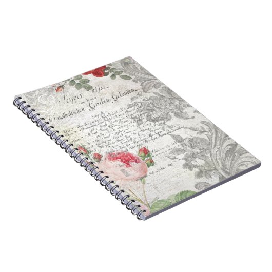 Carnet Roses anciens, manuscrits gravés et script (Côté Droit)