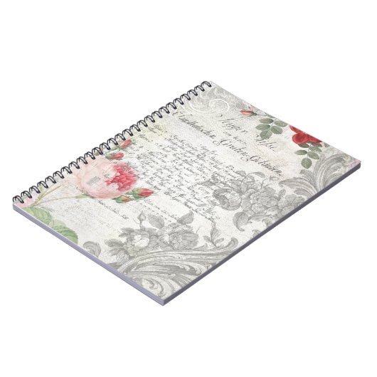 Carnet Roses anciens, manuscrits gravés et script (Côté gauche)