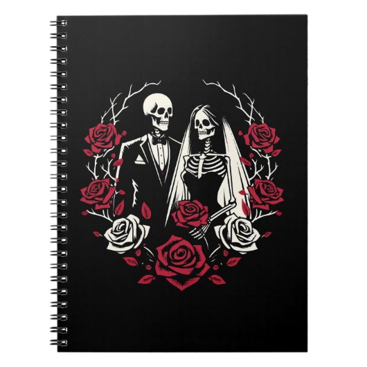 Carnet Roses blanc rouge et noir squelette Mariage couple (Devant)