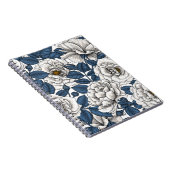 Carnet Roses blanches avec feuilles bleus sur blanc (Côté Droit)