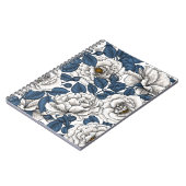 Carnet Roses blanches avec feuilles bleus sur blanc (Côté gauche)
