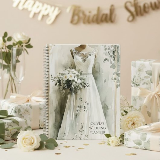 Carnet Roses Blanches Élégantes Robe de Mariée Organisatr