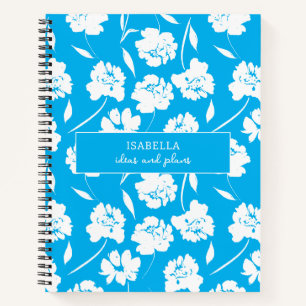 Carnet Roses blanches modernes sur Motif bleu Personnalis