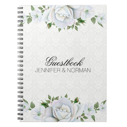 Carnet Roses blanches sur Damas blanches (Devant)