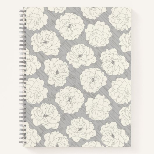 Carnet Roses blanches sur gris clair - motif sans soudure (Devant)