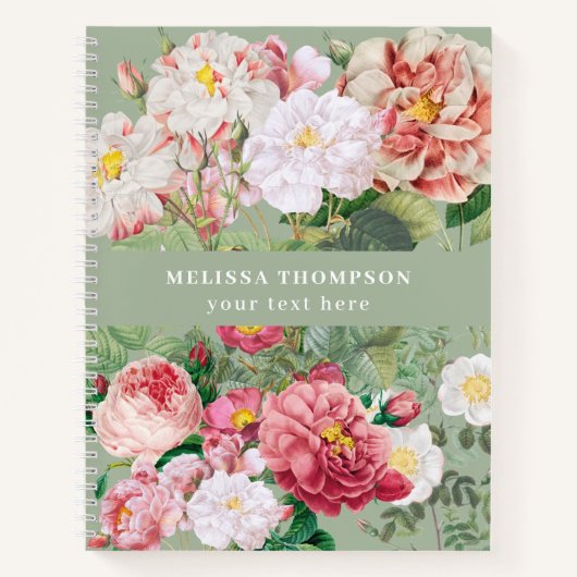 Carnet Roses botaniques vintages vert et rose (Devant)