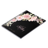 Carnet Roses d'aquarelle noir et rose monogramme (Côté gauche)