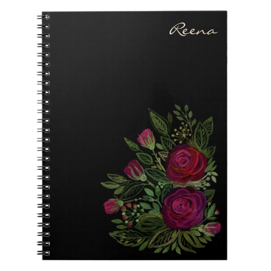 Carnet Roses d'aquarelle sur un arrière - plan noir, aqua (Devant)