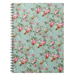 Carnet Roses de chou sur bleu pâle