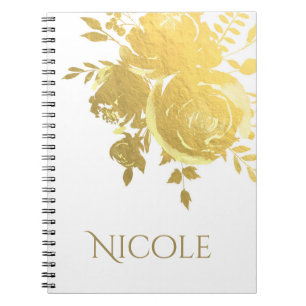 Carnet Roses dorées Faux Feuille Élégant Moderne Floral G