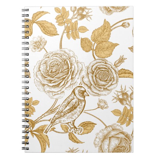 Carnet Roses dorés, fleurs, feuilles et baies de chien (Devant)