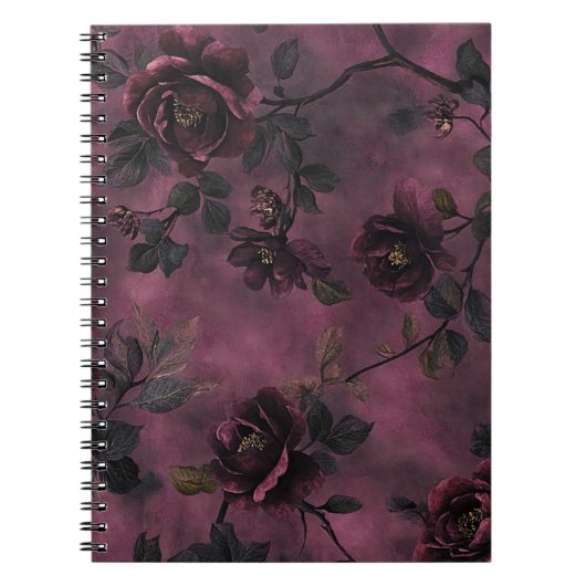 Carnet Roses élégantes sur un fond violet foncé. (Devant)