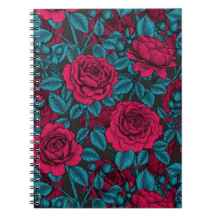 Carnet Roses en rouge et bleu