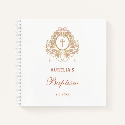 Carnet Roses Frame Holy Cross Baptism Guest Book (Devant)