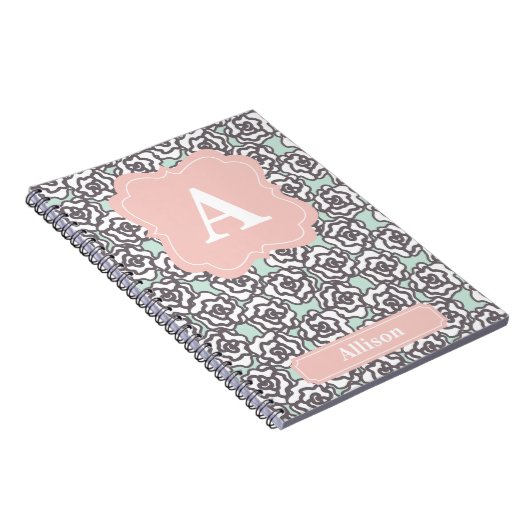 Carnet Roses gris et monogramme rose (Côté Droit)