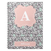 Carnet Roses gris et monogramme rose (Devant)