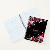 Carnet Roses Monogramme Aquarelle Noir (Intérieur)