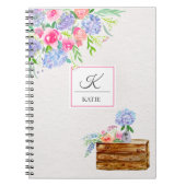 Carnet Roses pastel aquarelle, monogramme hydrangeas (Devant)
