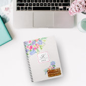 Carnet Roses pastel aquarelle, monogramme hydrangeas