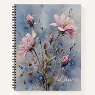 Carnet Roses pastel rose personnalisées aquarelle spirale