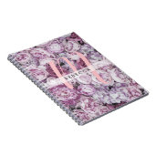 Carnet Roses Pivoines Floral Rose Script Monogramme (Côté Droit)