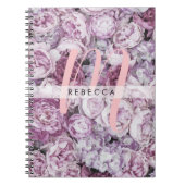 Carnet Roses Pivoines Floral Rose Script Monogramme (Devant)