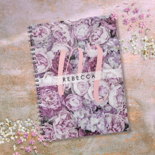 Carnet Roses Pivoines Floral Rose Script Monogramme