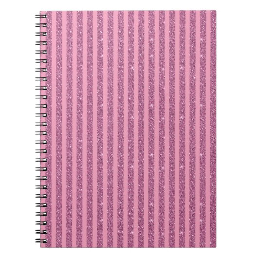 Carnet Roses Poudrés Glitter Style Rayures Verticales Élé (Devant)