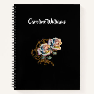 Carnet Roses romantiques et tourbillons avec nom modifiab