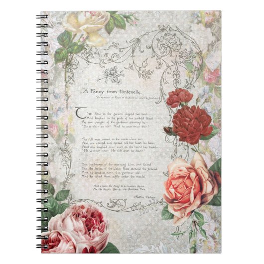 Carnet Roses romantiques, Poème et Frontière Filigree (Devant)