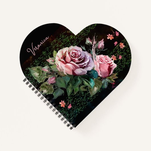 Carnet Roses roses sur noir (Devant)