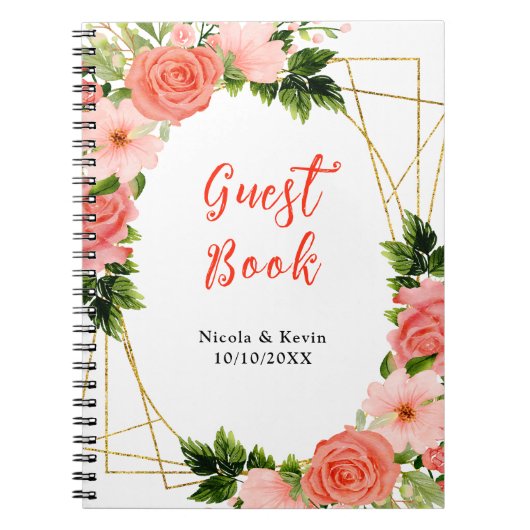 Carnet Roses rouges corail avec feuillage (Devant)