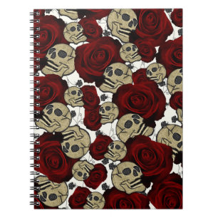 Carnet Roses Rouges & Crânes Floral Noir Gothique Blanc