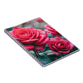 Carnet Roses rouges Élégant Monogramme Floral Lié Spiral (Côté Droit)