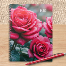 Roses Rouges Élégant Monogramme Floral Reliure Spi